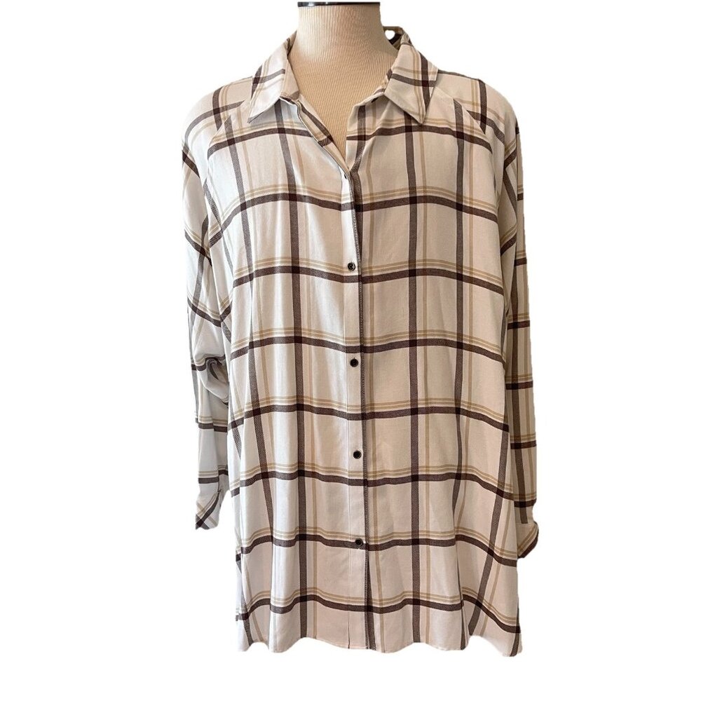 Westbound Womens Top Size 3X Plaid Button Up Long Sleeve Lagenlook